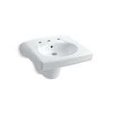 Kohler - BrenhamE Wall-mount or concealed carrier arm mount commercial bathroom sink with widespread faucet holes and shroud - White
