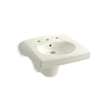 Kohler - BrenhamE Wall-mount or concealed carrier arm mount commercial bathroom sink with widespread faucet holes and shroud - Biscuit