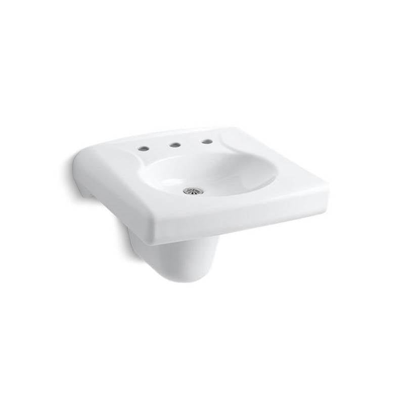 Kohler - BrenhamE Wall-mount or concealed carrier arm mount commercial bathroom sink with widespread faucet holes and shroud - White