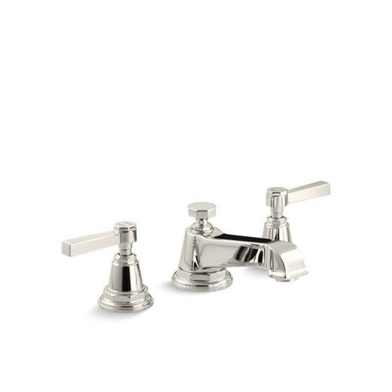 Kohler - Pinstripe Widespread bathroom sink faucet with Lever handles, 1.2 gpm - Vibrant Polished Nickel