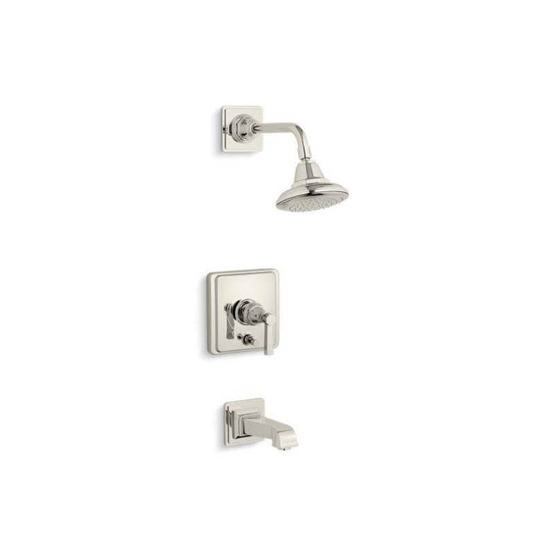 Kohler - Pinstripe Pure Rite-Temp bath and shower trim kit with push-button diverter and lever handle, 2.5 gpm - Vibrant Polished Nickel