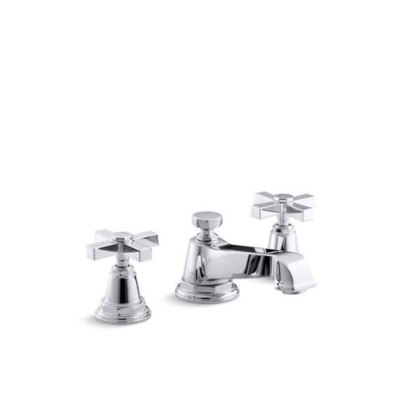 Kohler - Pinstripe Pure Widespread bathroom sink faucet with Cross handles, 1.2 gpm - Polished Chrome