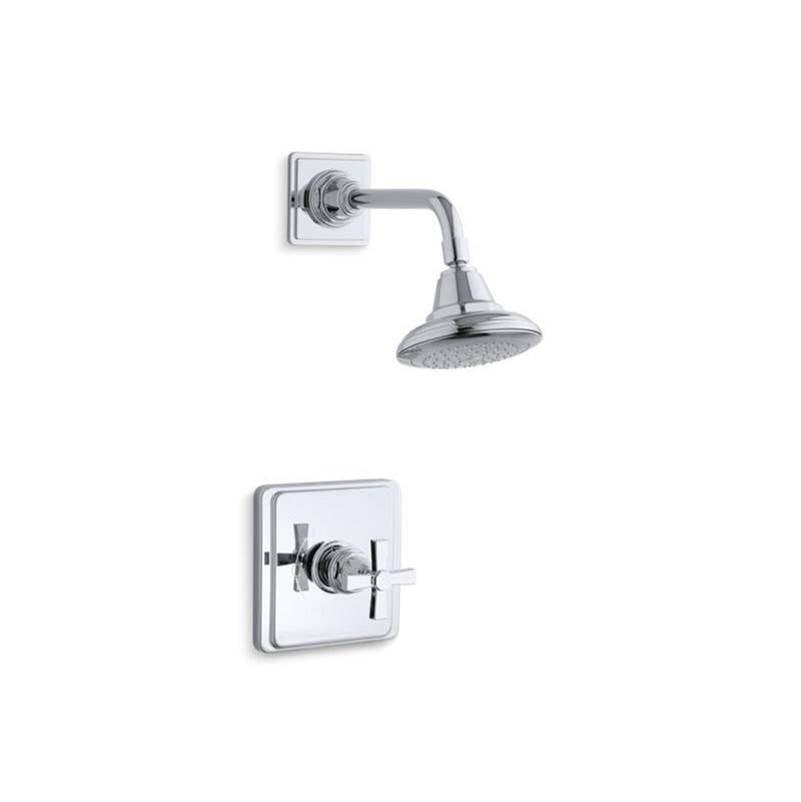 Kohler - Pinstripe Pure Rite-Temp shower trim kit with cross handle, 2.5 gpm - Polished Chrome