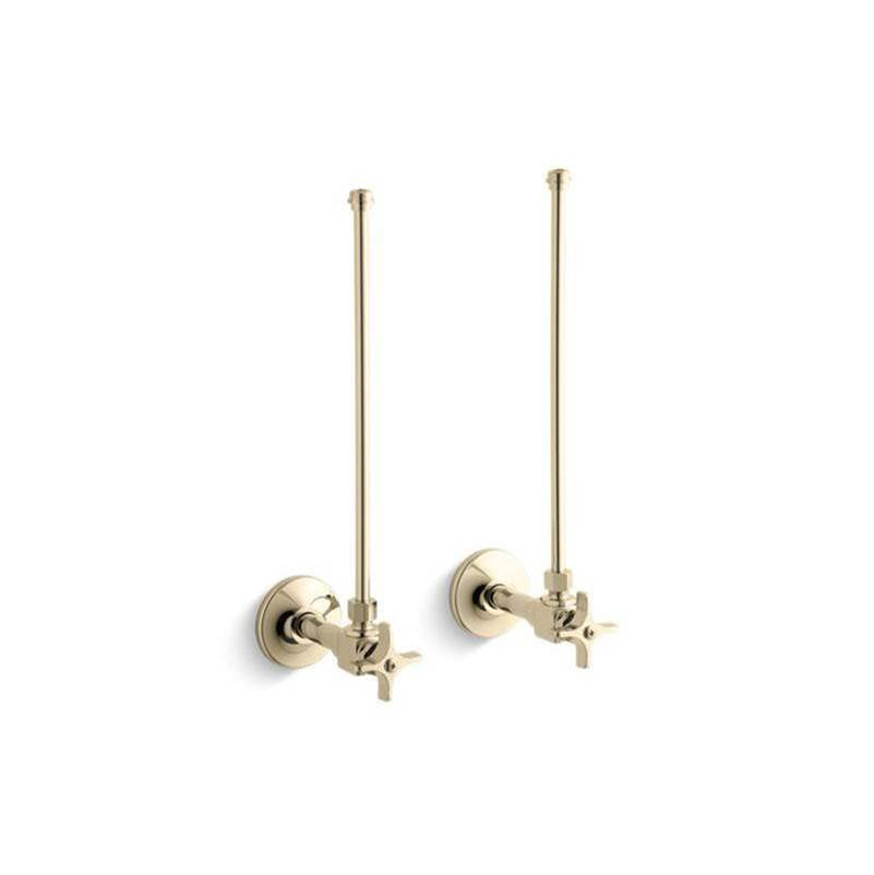 Kohler - Pair 3/8'' NPT angle supplies with stop, cross handle and annealed vertical tube - Vibrant French Gold