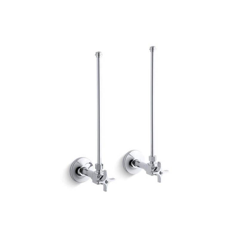 Kohler - Pair 3/8'' NPT angle supplies with stop, cross handle and annealed vertical tube - Polished Chrome