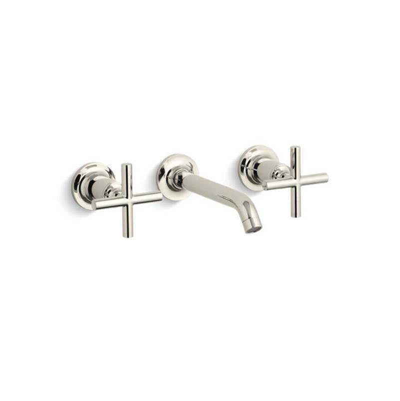 Kohler - Purist Wall-mount bathroom sink faucet trim with Cross handles, 1.2 gpm - Vibrant Polished Nickel