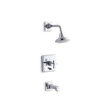 Kohler - Pinstripe Pure Rite-Temp bath and shower trim kit with push-button diverter and cross handle, 2.5 gpm - Polished Chrome