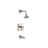 Kohler - Pinstripe Pure Rite-Temp bath and shower trim kit with push-button diverter and cross handle, 2.5 gpm - Vibrant Polished Nickel