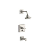 Kohler - Pinstripe Pure Rite-Temp bath and shower trim kit with push-button diverter and cross handle, 2.5 gpm - Vibrant Brushed Nickel