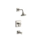 Kohler - Pinstripe Pure Rite-Temp bath and shower trim kit with push-button diverter and cross handle, 2.5 gpm - Vibrant Brushed Nickel