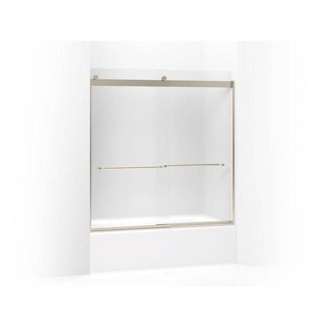 Kohler - Levity Sliding bath door, 62'' H x 56-5/8 - 59-5/8'' W, with 1/4'' thick Frosted glass - Anodized Brushed Bronze