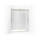 Kohler - Levity Sliding shower door, 74'' H x 56-5/8 - 59-5/8'' W, with 1/4'' thick Frosted glass and blade handles - Anodized Brushed Bronze