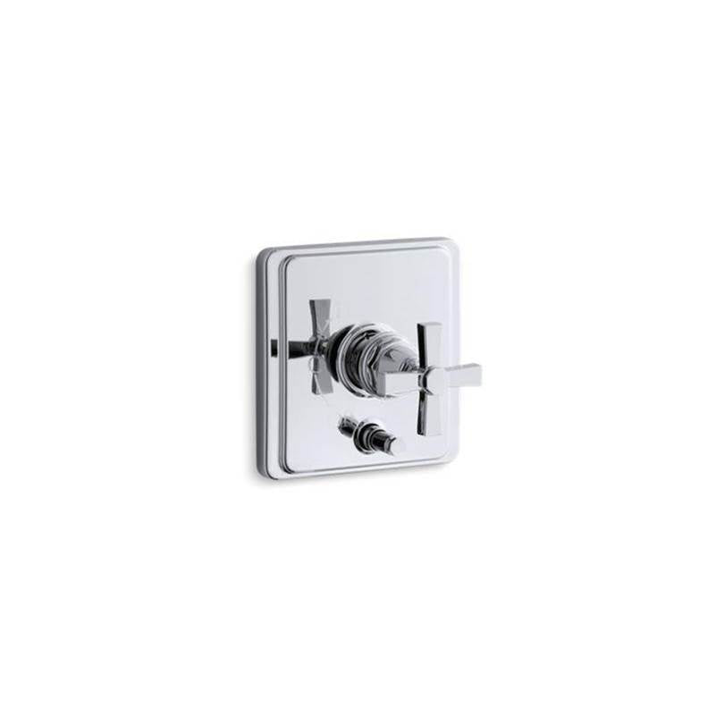 Kohler - Pinstripe Rite-Temp valve trim with push-button diverter and cross handle - Polished Chrome