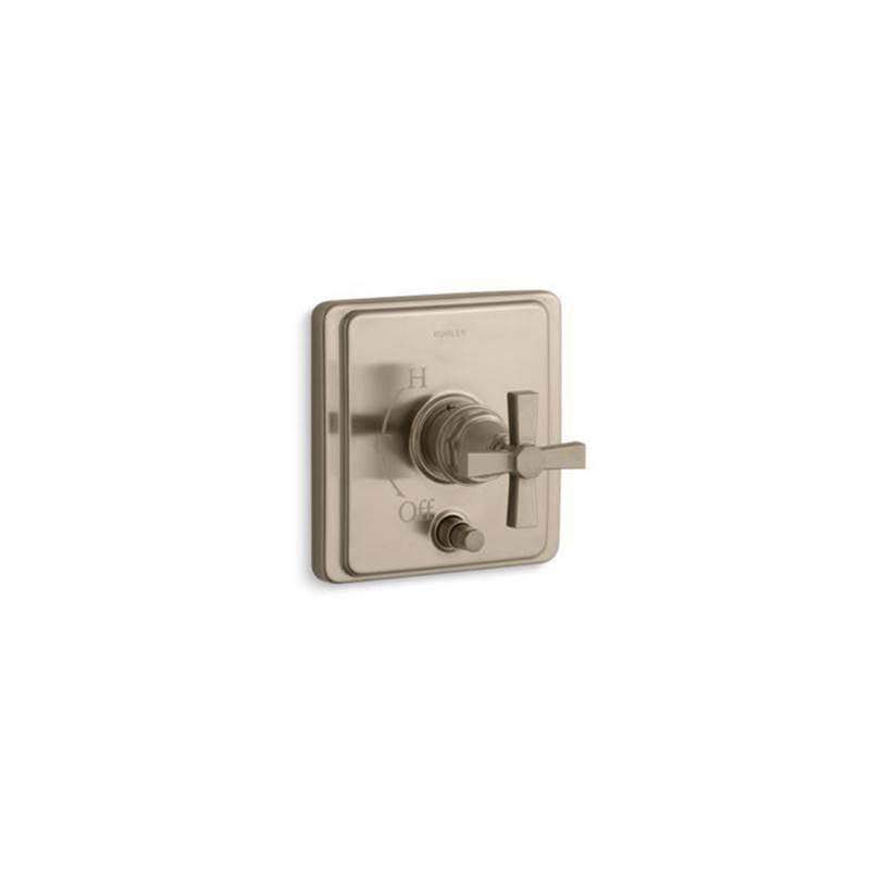 Kohler - Pinstripe Rite-Temp valve trim with push-button diverter and cross handle - Vibrant Brushed Bronze