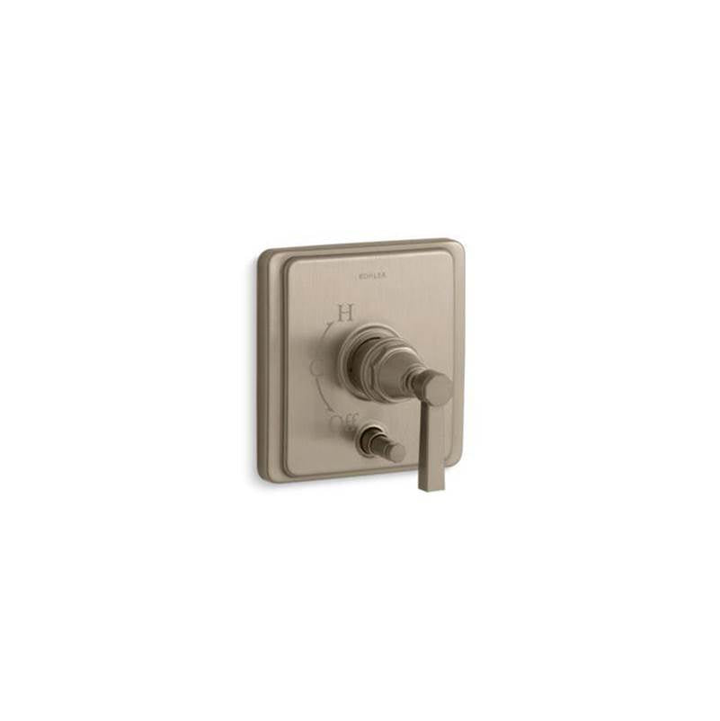 Kohler - Pinstripe Rite-Temp valve trim with push-button diverter and lever handle - Vibrant Brushed Bronze