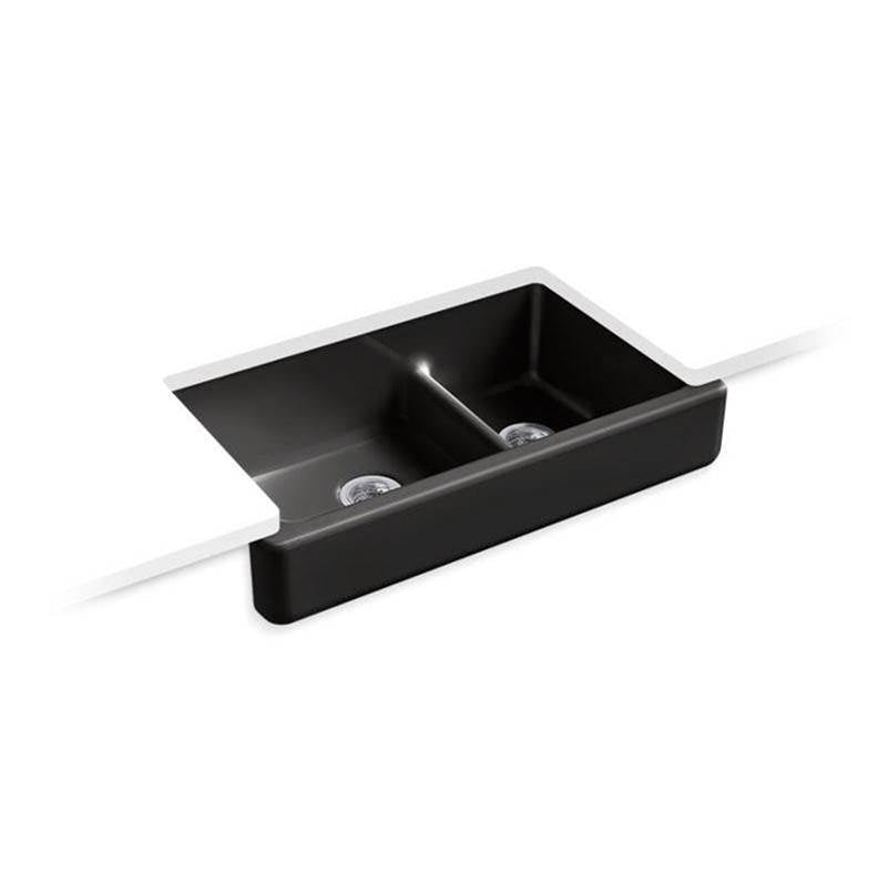 Kohler - Whitehaven Smart Divide 35-1/2'' undermount double-bowl farmhouse kitchen sink with short apron - Black