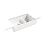 Kohler - Whitehaven Smart Divide 35-1/2'' undermount double-bowl farmhouse kitchen sink with short apron - Sea Salt