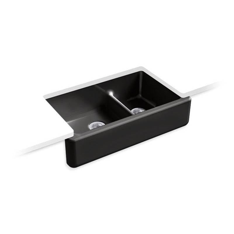 Kohler - Whitehaven Smart Divide 35-3/4'' undermount double-bowl farmhouse kitchen sink - Black