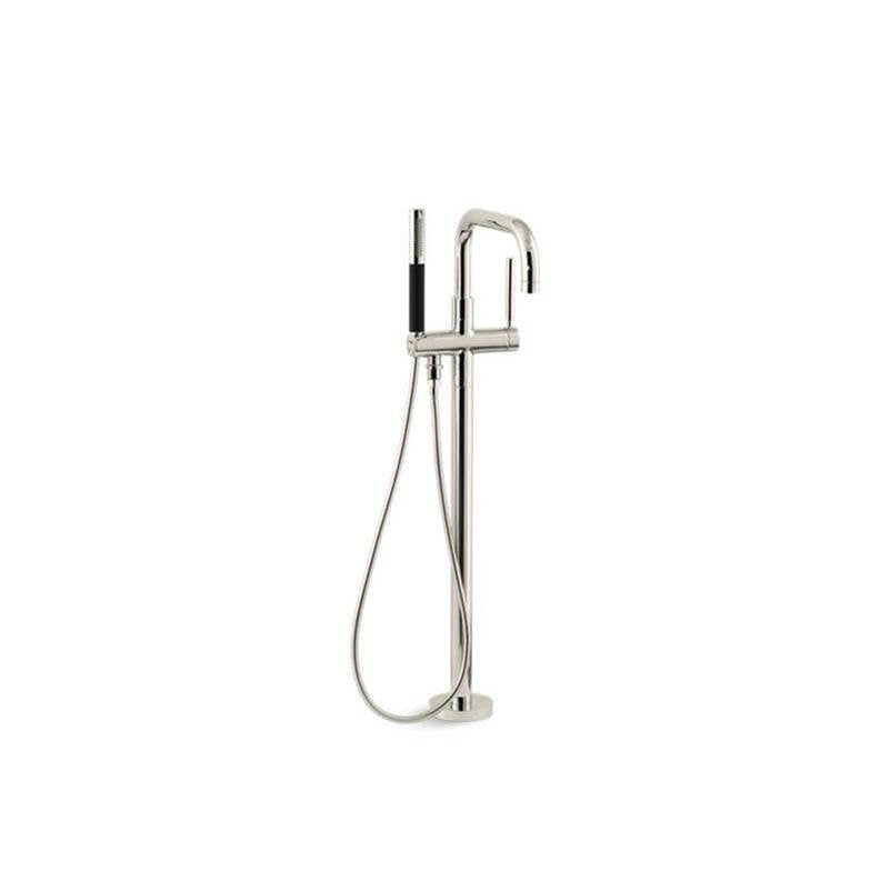 Kohler - Purist Floor-mount bath filler trim with handshower - Vibrant Polished Nickel