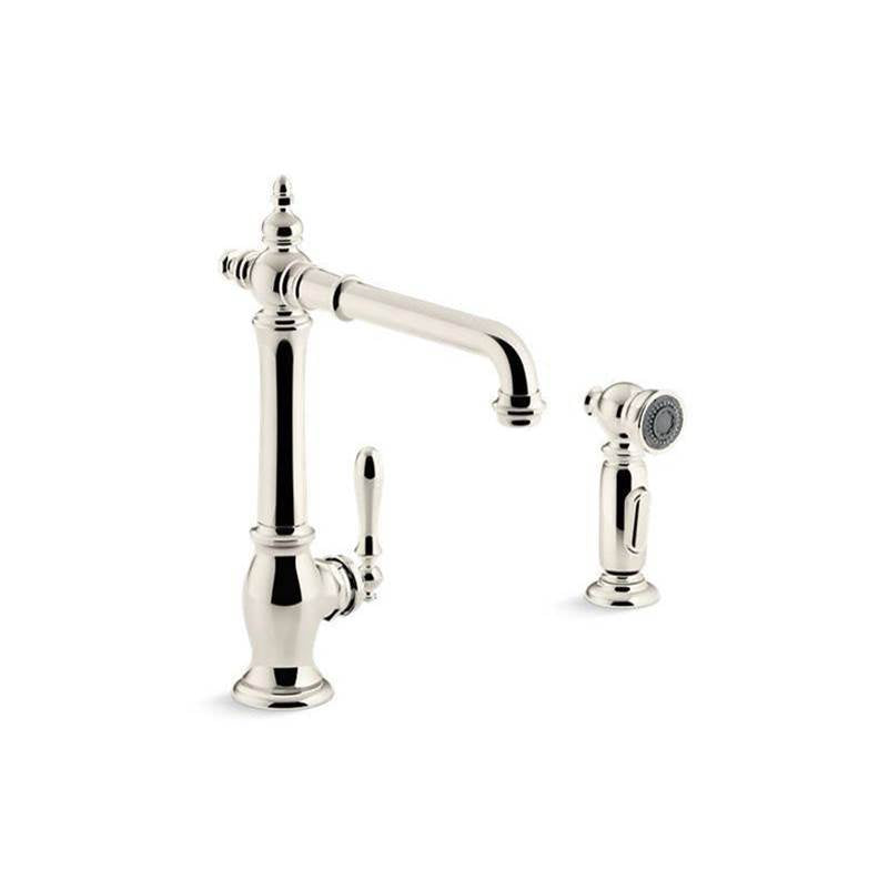 Kohler - Artifacts Single-handle kitchen sink faucet with side sprayer - Vibrant Polished Nickel