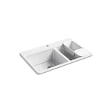 Kohler - Riverby 33'' top-mount double-bowl workstation kitchen sink - White