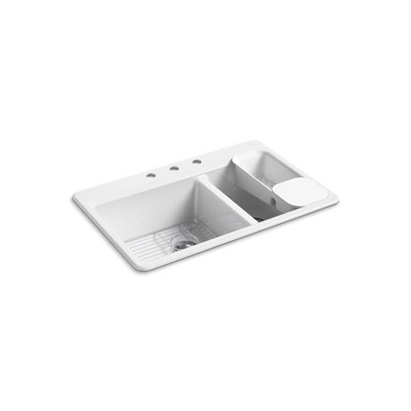 Kohler - Riverby 33'' top-mount double-bowl workstation kitchen sink - White