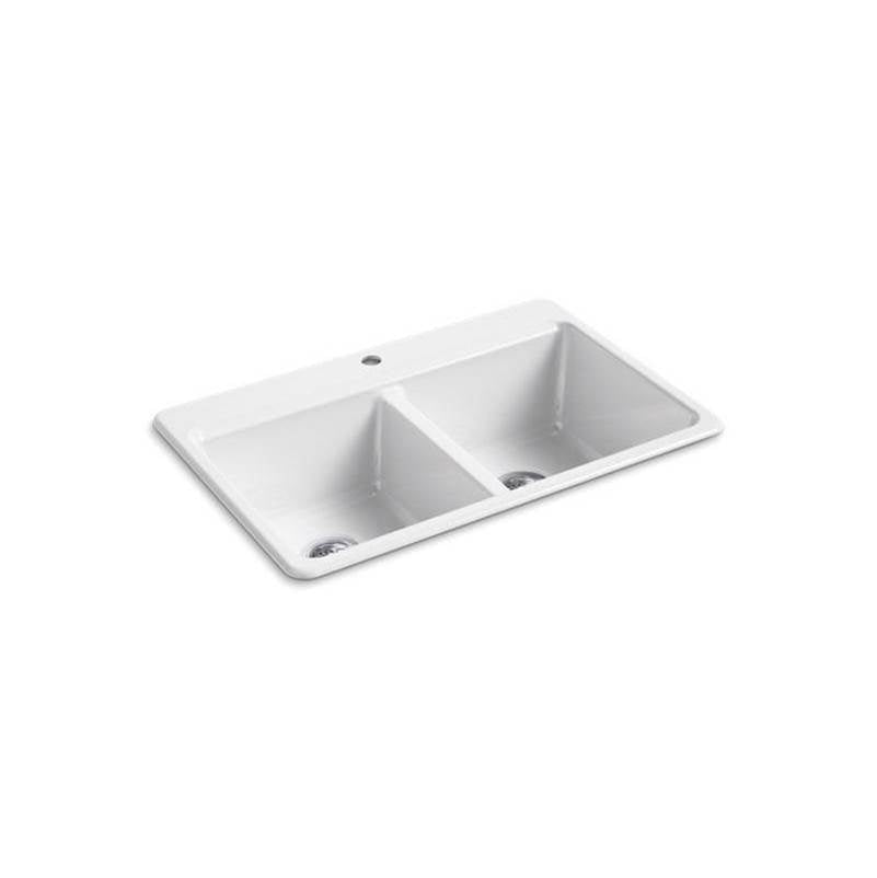Kohler - Riverby 33'' top-mount double-bowl workstation kitchen sink - White