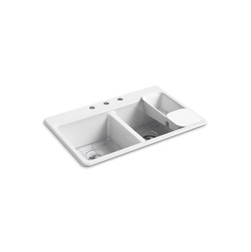 Kohler - Riverby 33'' top-mount double-bowl workstation kitchen sink - White