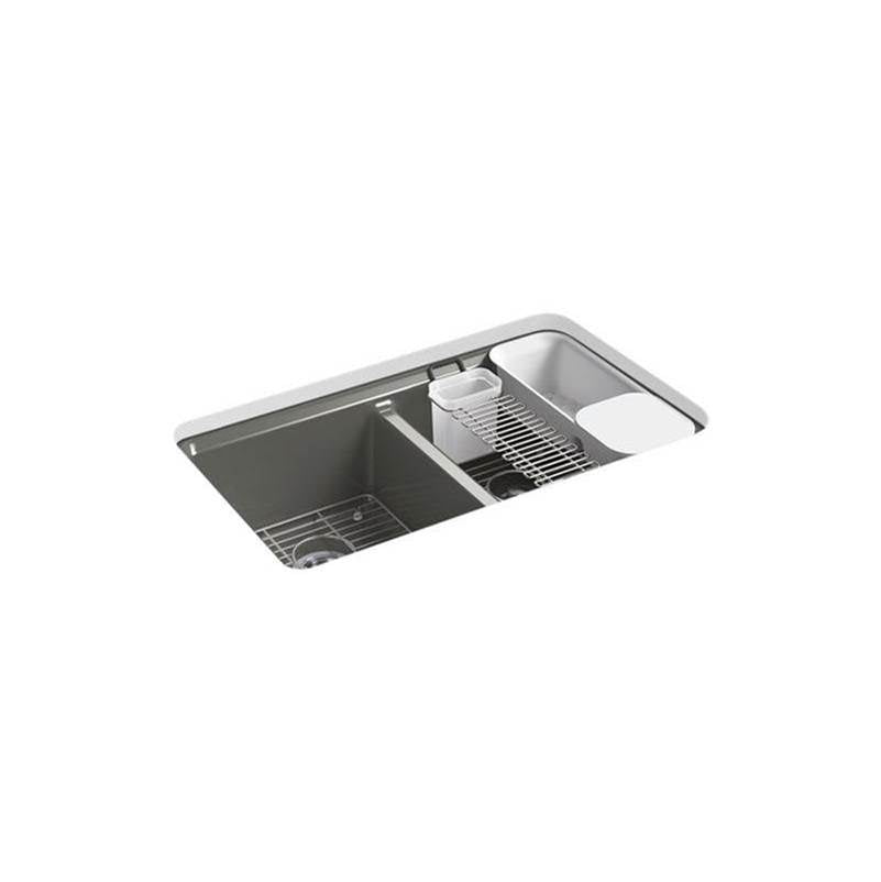 Kohler - Riverby 33'' undermount double-bowl workstation kitchen sink - Thunder Grey