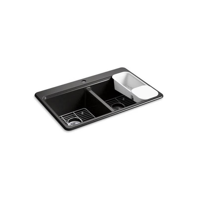 Kohler - Riverby 33'' top-mount double-bowl workstation kitchen sink - Black