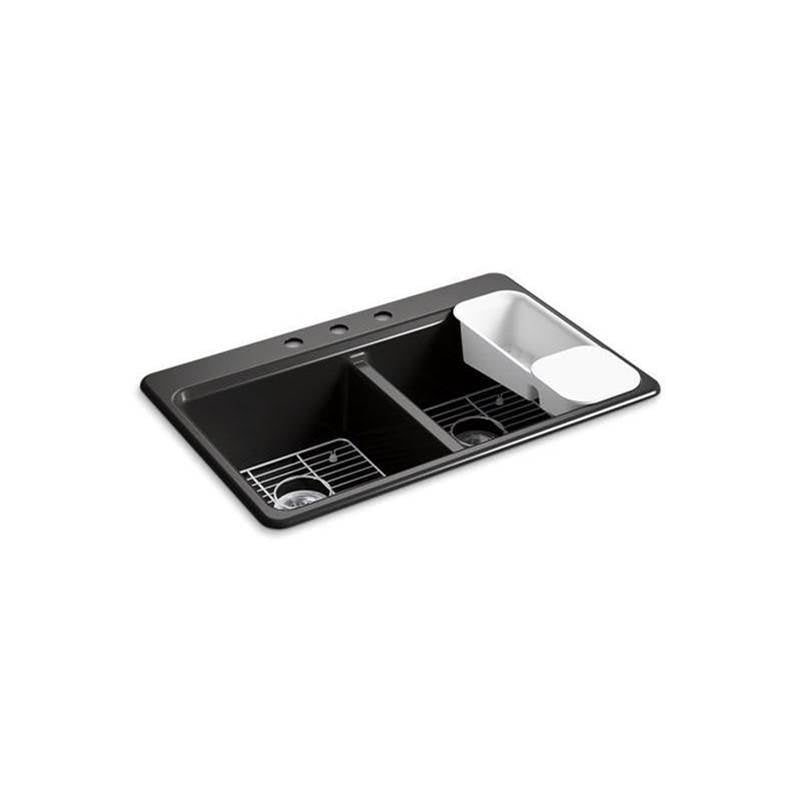 Kohler - Riverby 33'' top-mount double-bowl workstation kitchen sink - Black