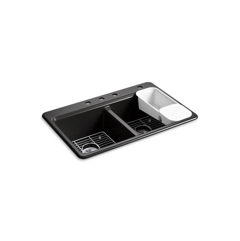 Kohler - Riverby 33'' top-mount double-bowl workstation kitchen sink - Black