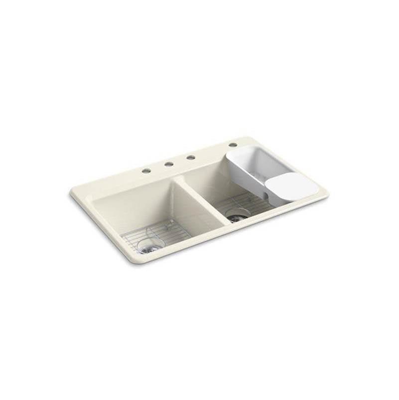 Kohler - Riverby 33'' top-mount double-bowl workstation kitchen sink - Biscuit