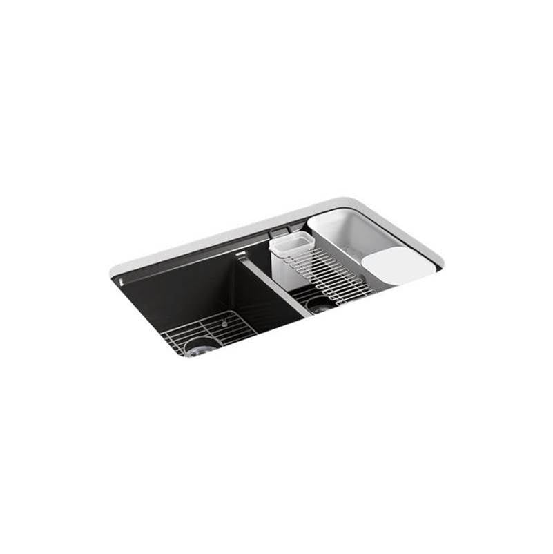 Kohler - Riverby 33'' undermount double-bowl workstation kitchen sink - Black