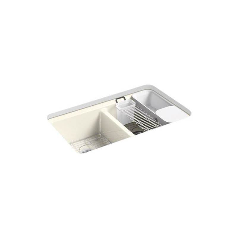 Kohler - Riverby 33'' undermount double-bowl workstation kitchen sink - Biscuit