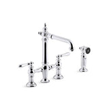 Kohler - Artifacts Two-hole bridge kitchen sink faucet with side sprayer - Polished Chrome