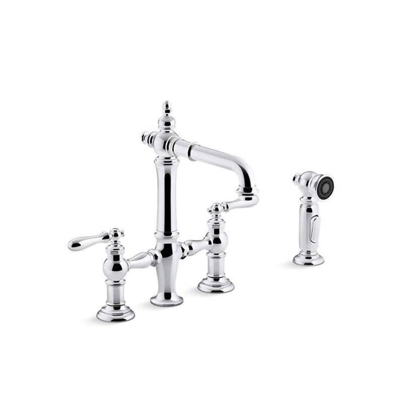 Kohler - Artifacts Two-hole bridge bar sink faucet with side sprayer - Polished Chrome