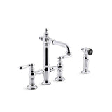 Kohler - Artifacts Two-hole bridge bar sink faucet with side sprayer - Polished Chrome