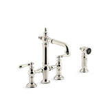 Kohler - Artifacts Two-hole bridge bar sink faucet with side sprayer - Vibrant Polished Nickel