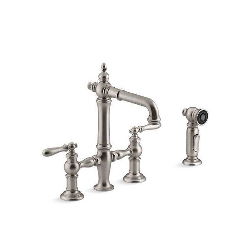 Kohler - Artifacts Two-hole bridge bar sink faucet with side sprayer - Vibrant Stainless