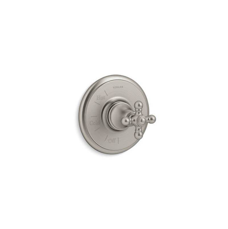 Kohler - Artifacts Rite-Temp valve trim with cross handle - Vibrant Brushed Nickel