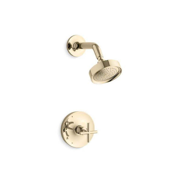 Kohler - Purist Rite-Temp shower trim kit with cross handle, 2.5 gpm - Vibrant French Gold
