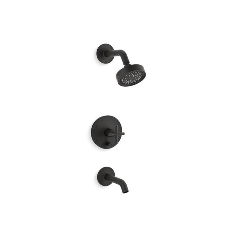 Kohler - Purist Rite-Temp bath and shower trim kit with push-button diverter and cross handle, 2.5 gpm - Matte Black