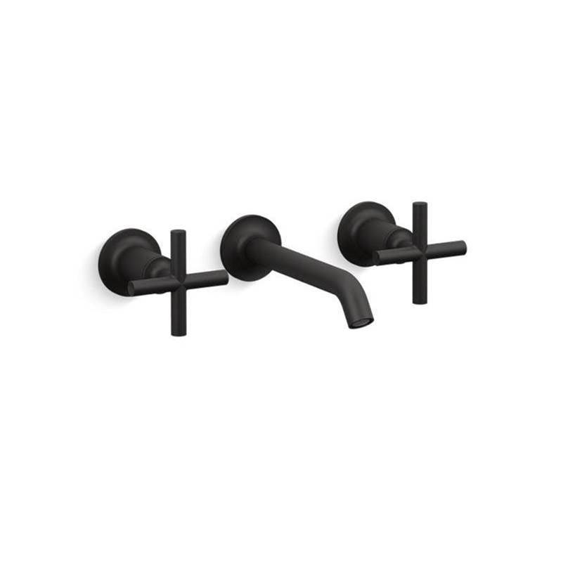 Kohler - Purist Wall-mount bathroom sink faucet trim with Cross handles, 1.2 gpm - Matte Black