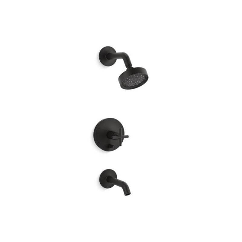 Kohler - Purist Rite-Temp bath and shower trim kit with push-button diverter and cross handle, 1.75 gpm - Matte Black