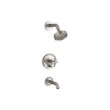 Kohler - Purist Rite-Temp bath and shower trim kit with push-button diverter and cross handle, 1.75 gpm - Vibrant Brushed Nickel