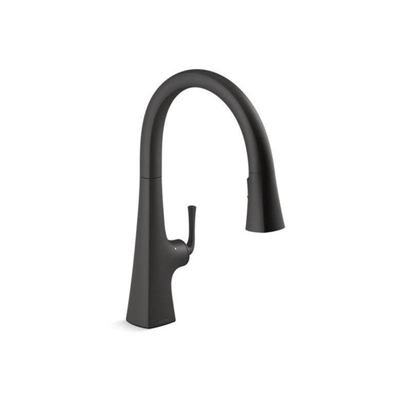 Kohler - Graze Touchless pull-down kitchen sink faucet with KOHLER KonnectE and three-function sprayhead - Matte Black