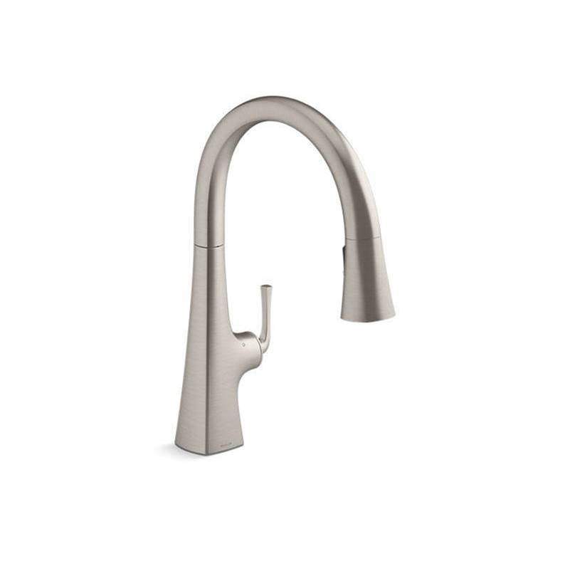 Kohler - Graze Touchless pull-down kitchen sink faucet with KOHLER KonnectE and three-function sprayhead - Vibrant Stainless