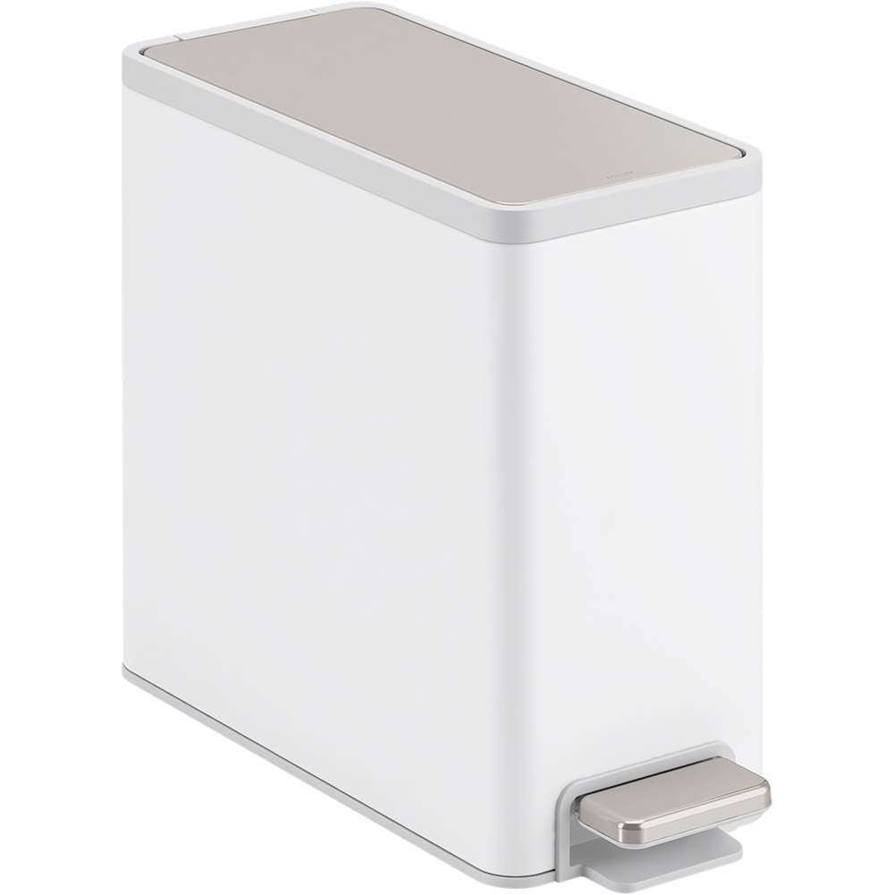 Kohler - 2.5-gallon slim step trash can - Stainless Steel  White