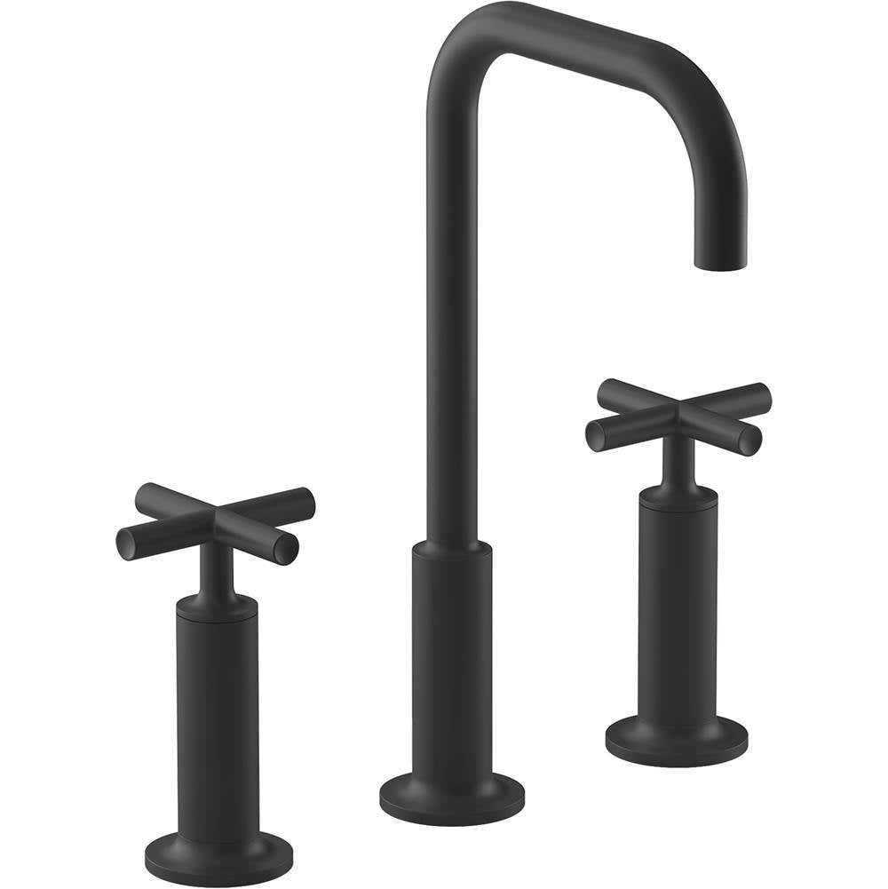 Kohler - Purist Widespread bathroom sink faucet with Cross handles, 1.2 gpm - Matte Black